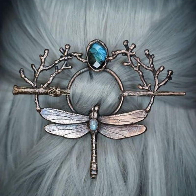 The Sylvan Seer Dragonfly & Branch Gem Hairpin