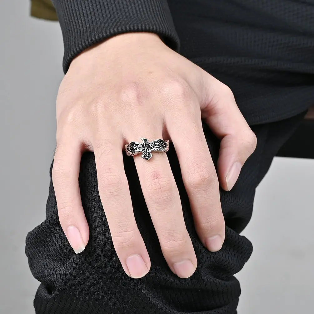Nordic Wind Celtic Eagle Eternal Knot Titanium Steel Ring